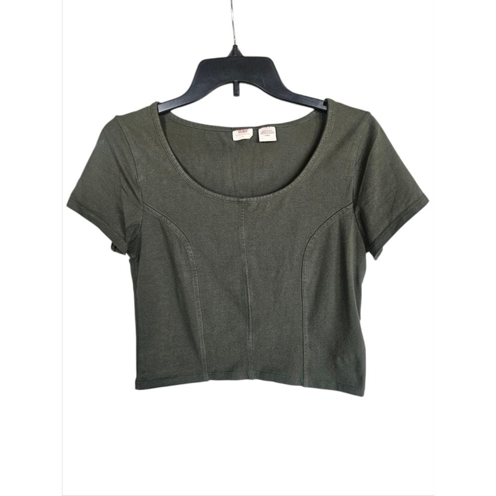 Levi's Mars Corset T-Shirt SS Scoop Neck Crop Top Bistro Green Size M EUC
